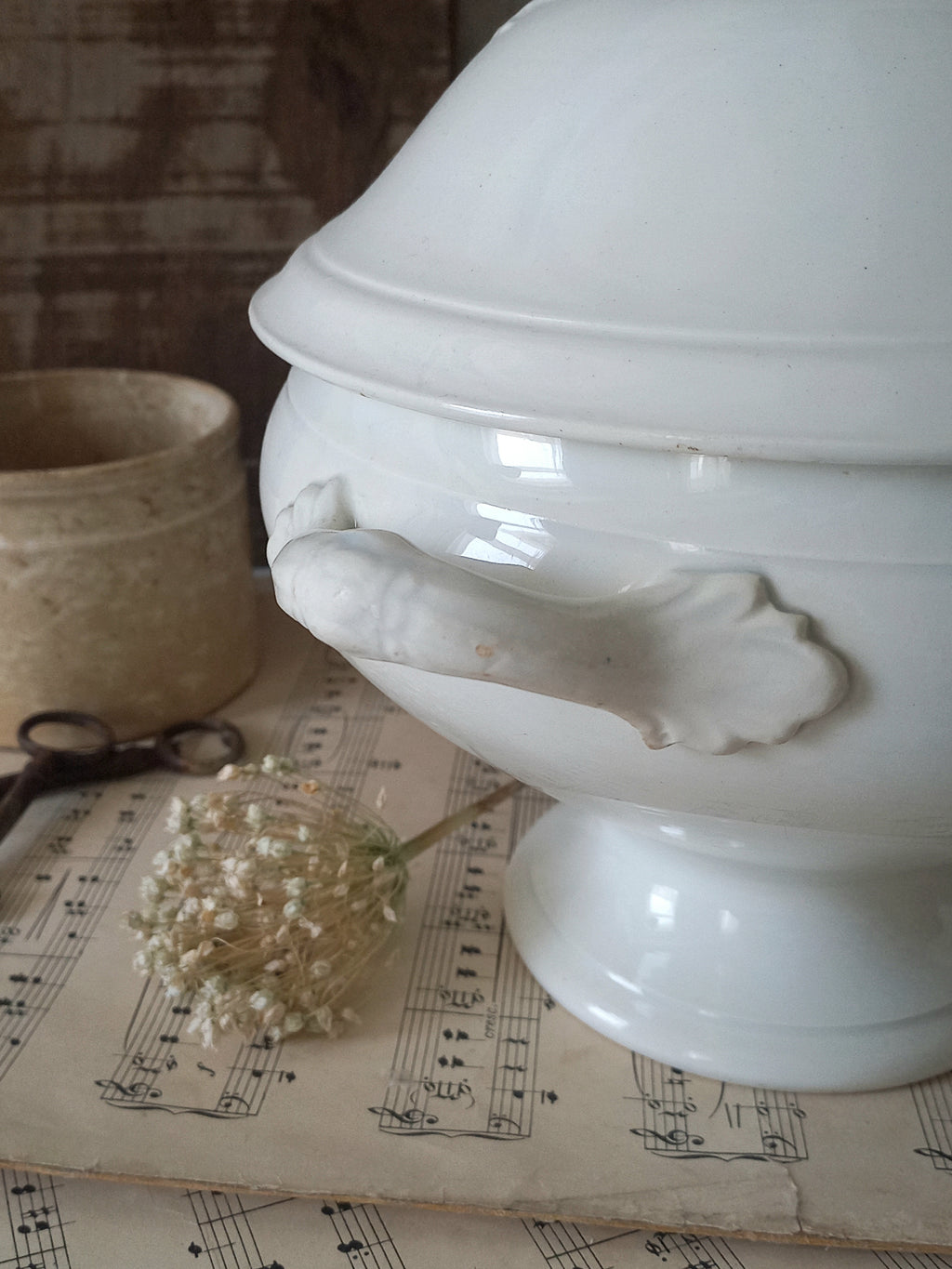 French Antique White Ironstone Soup Tureen