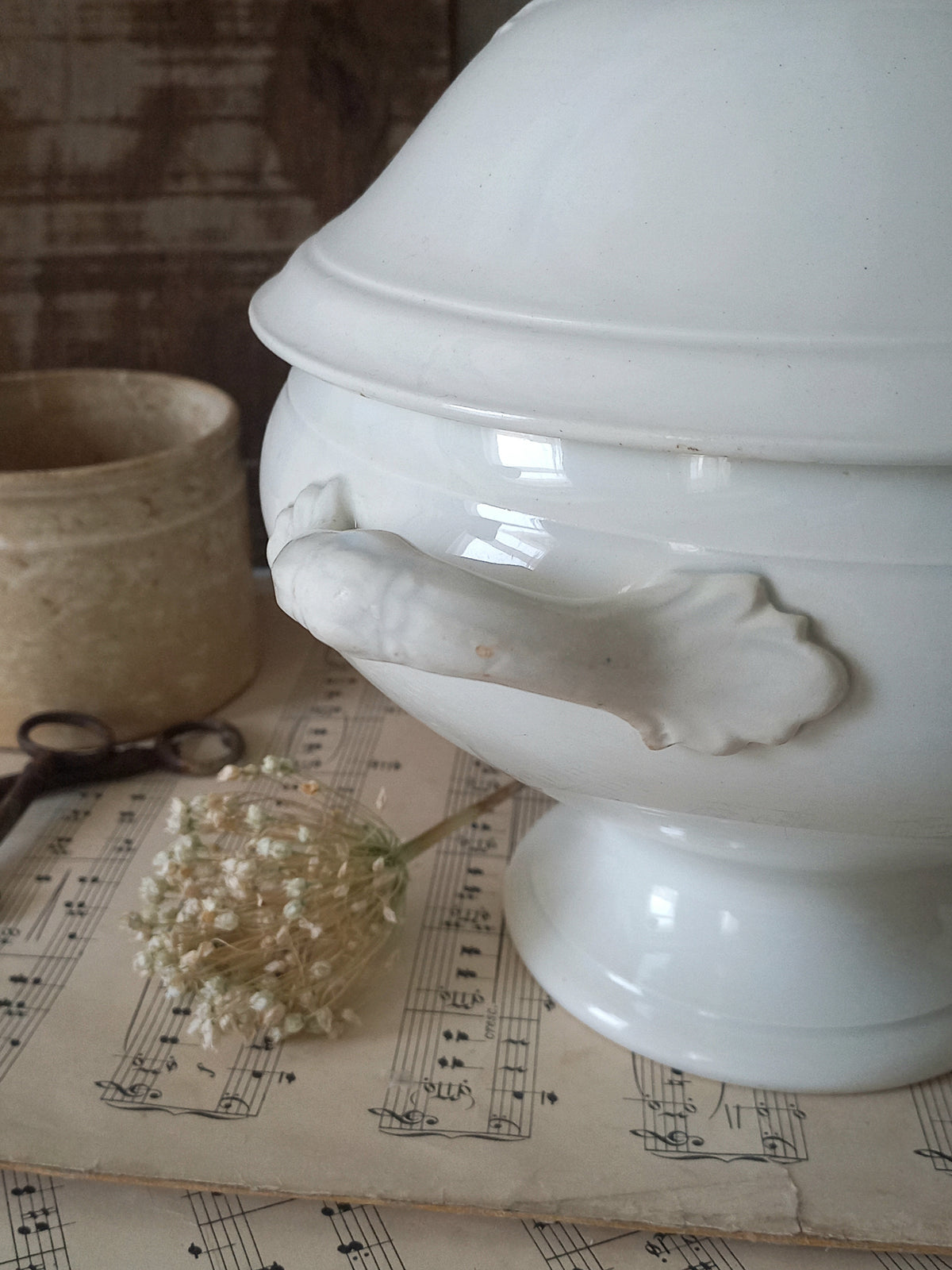 French Antique White Ironstone Soup Tureen