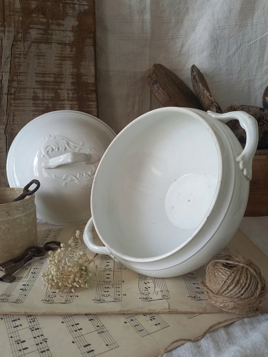 French Antique White Ironstone Soup Tureen