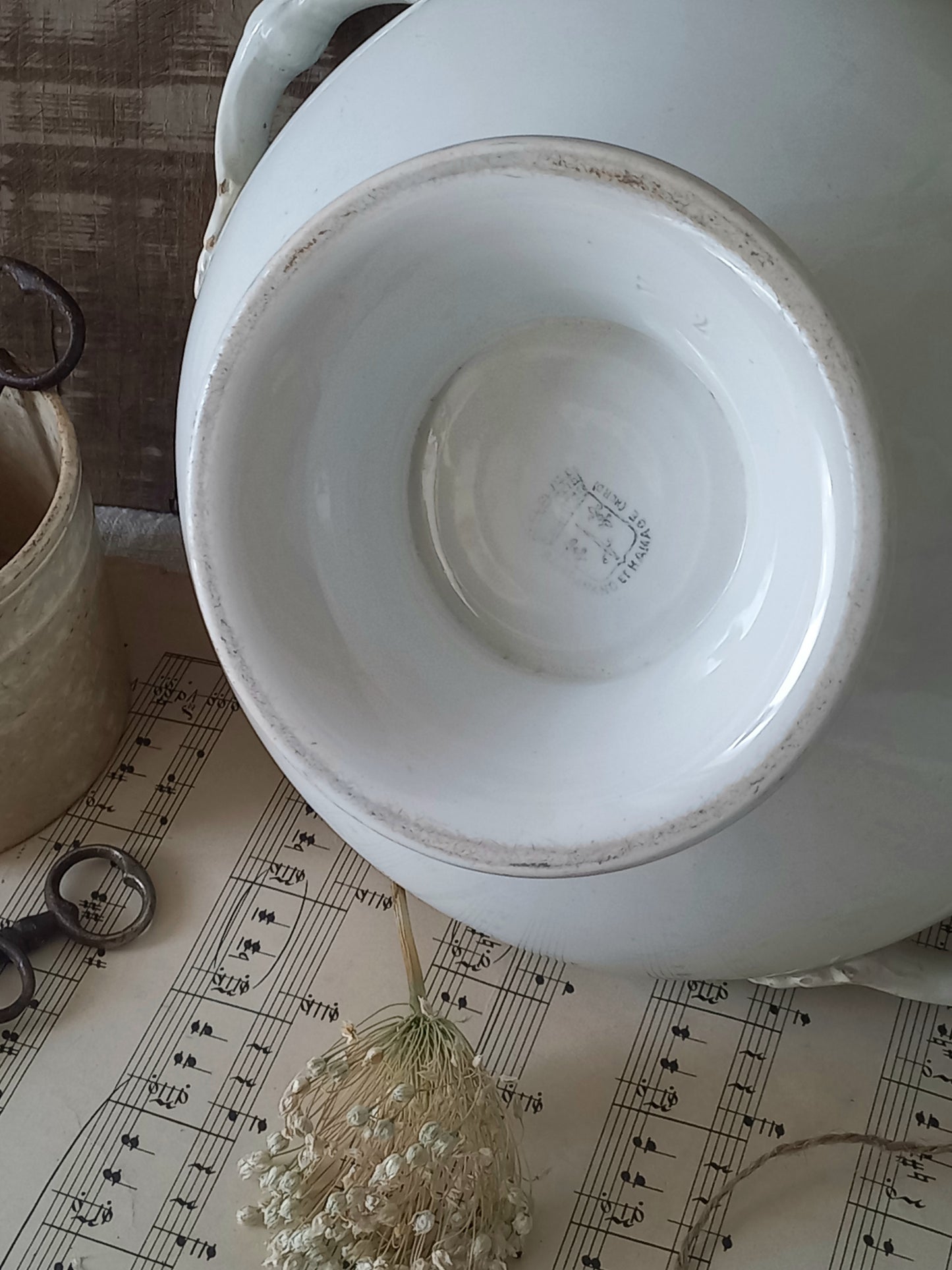 French Antique White Ironstone Soup Tureen