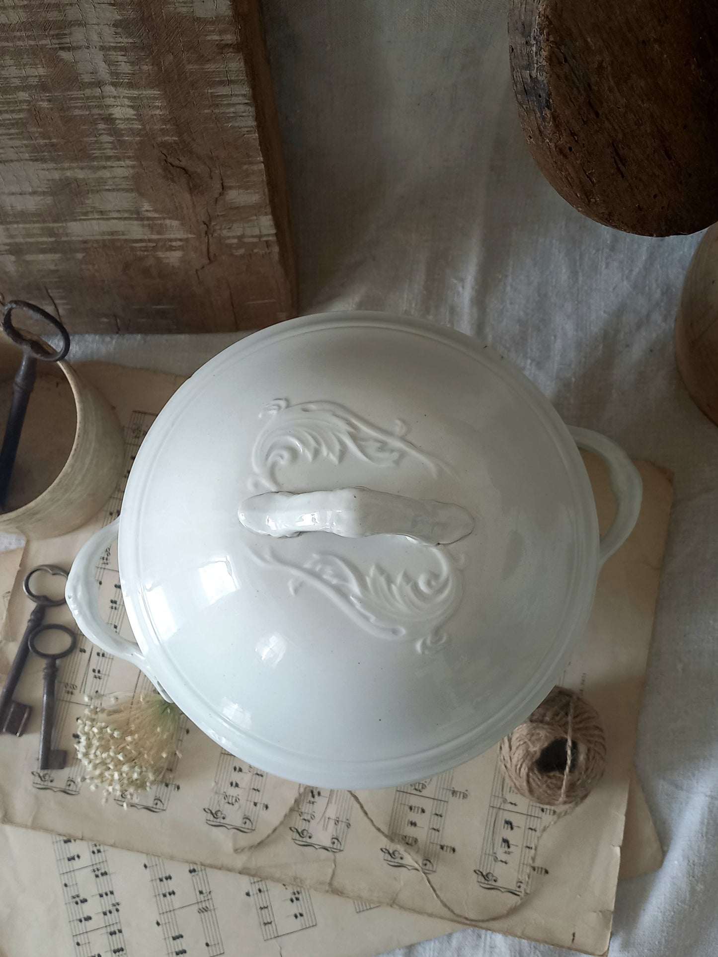 French Antique White Ironstone Soup Tureen