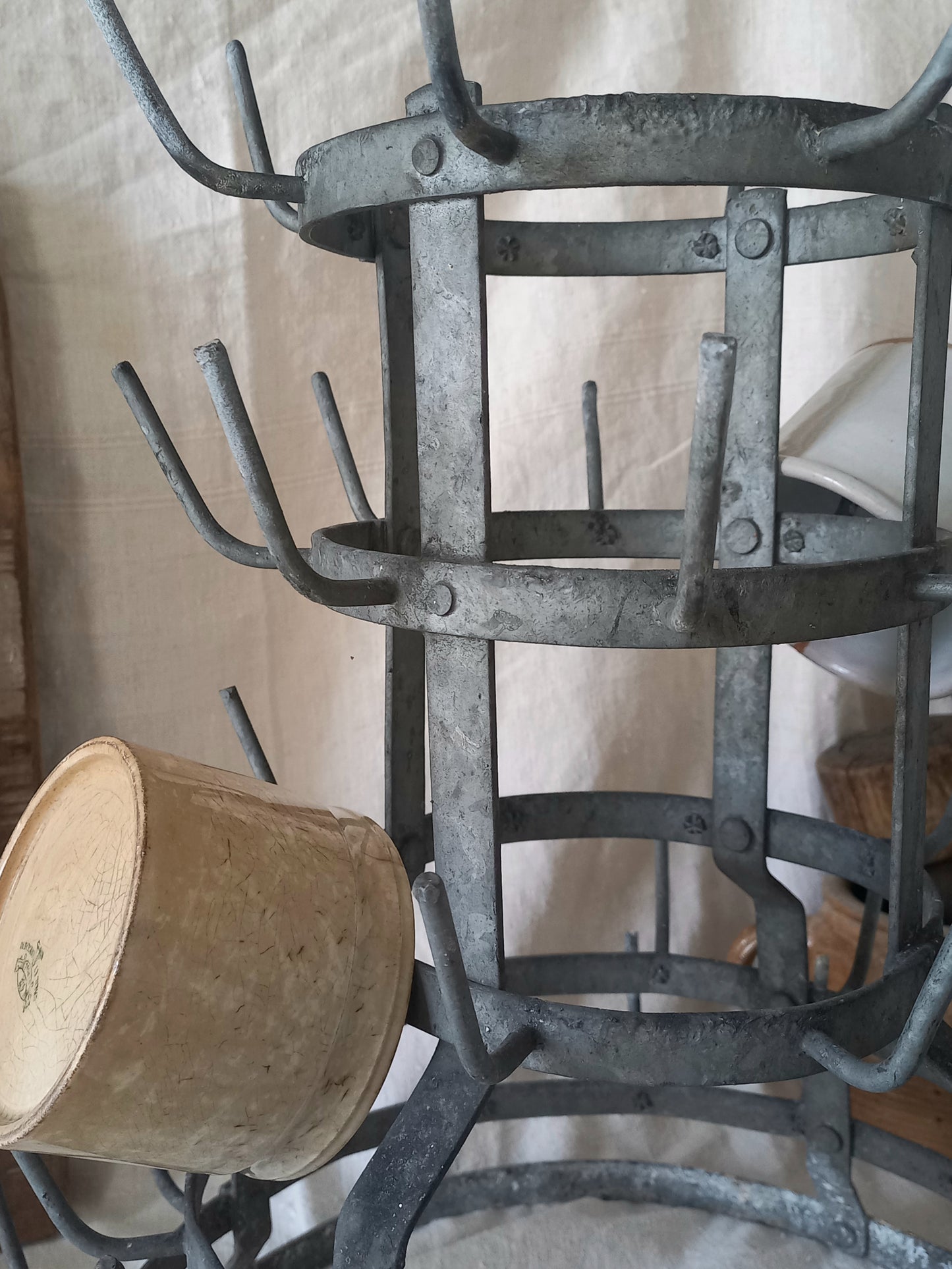 A large French vintage metal/zinc bottle dryer known as a 'hedgehog' 