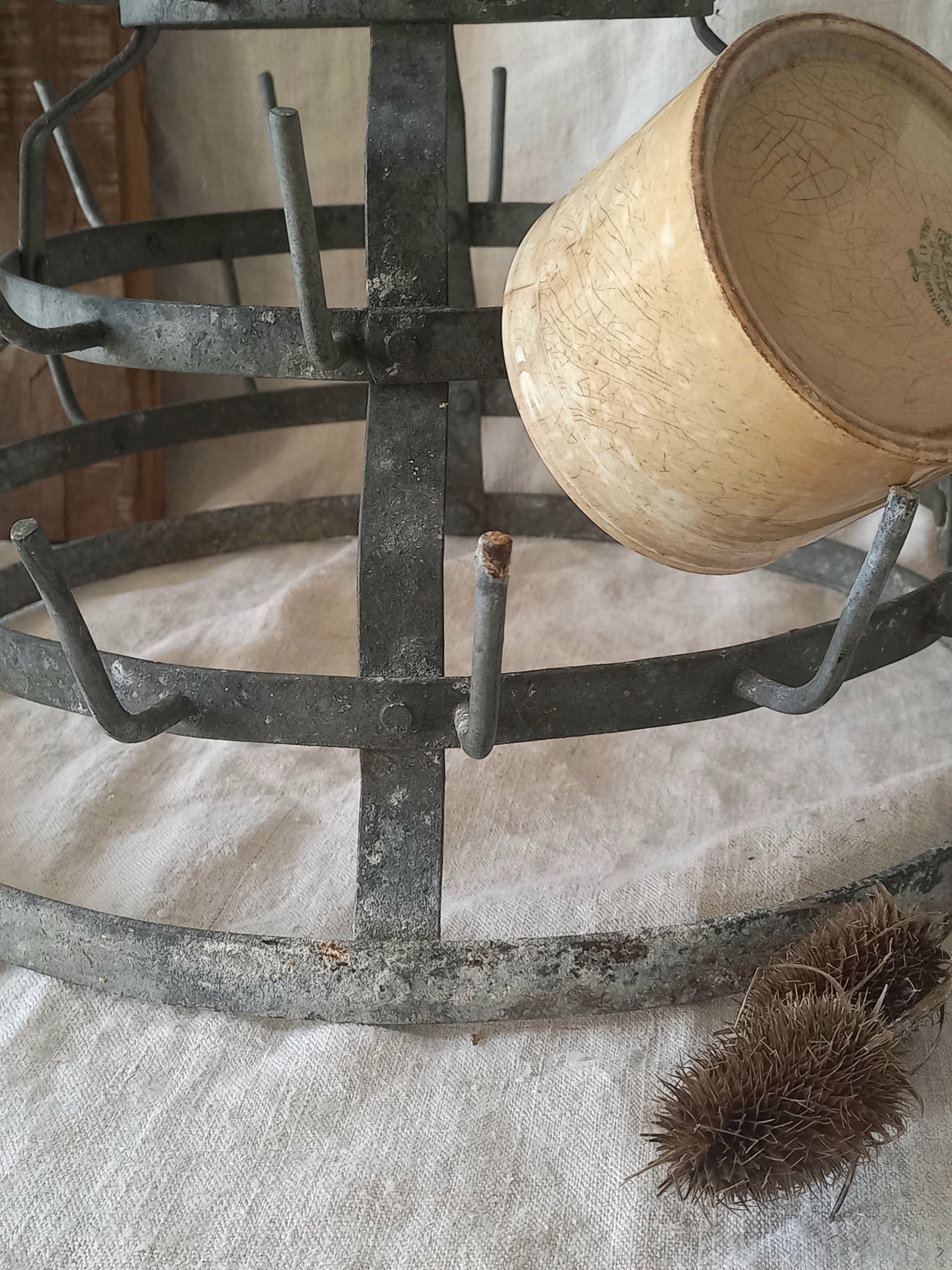 A large French vintage metal/zinc bottle dryer known as a 'hedgehog' 