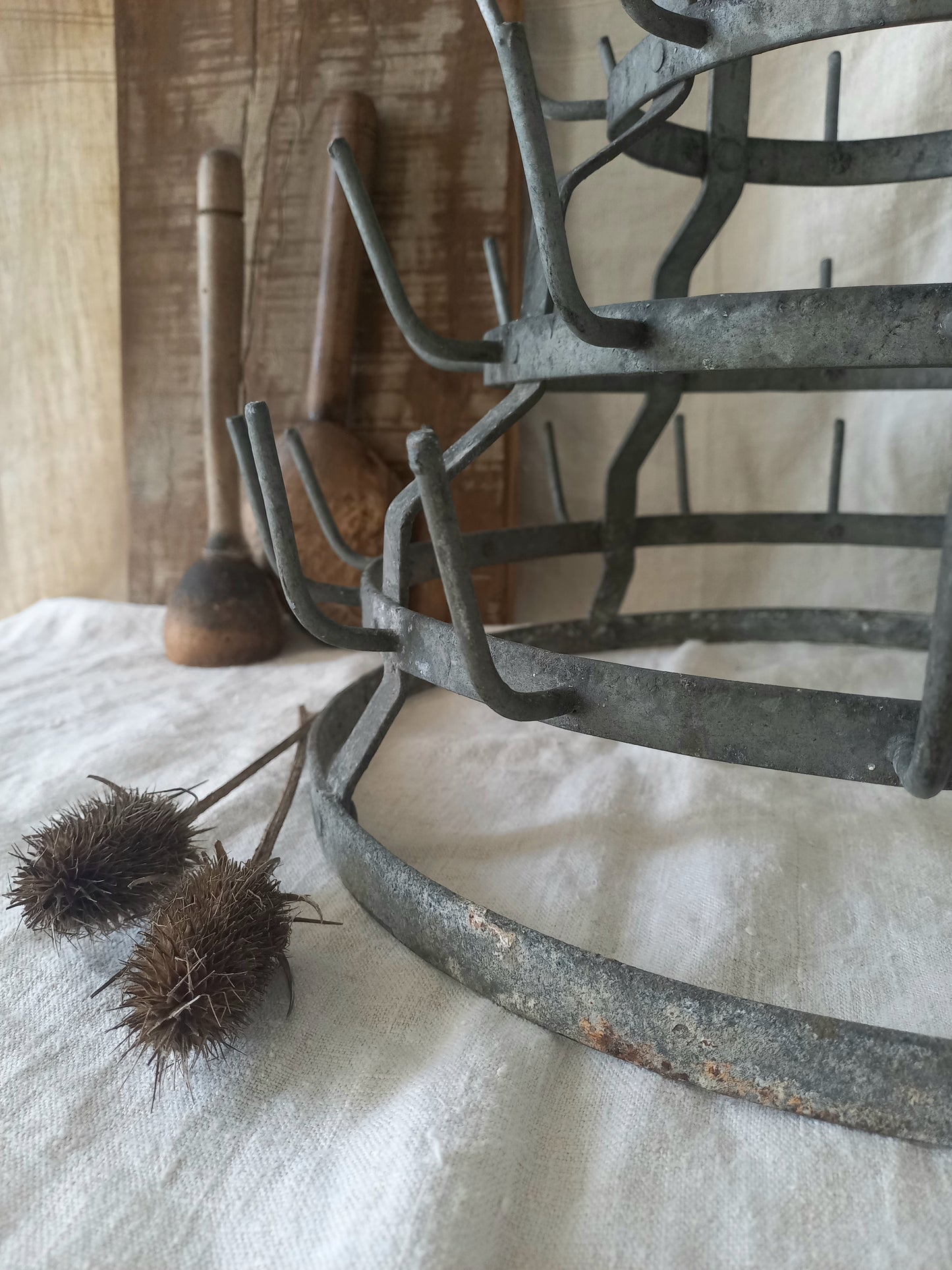 A large French vintage metal/zinc bottle dryer known as a 'hedgehog' 