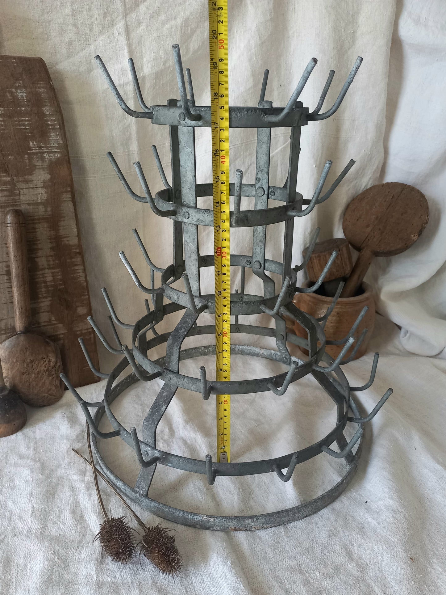 A large French vintage metal/zinc bottle dryer known as a 'hedgehog' 