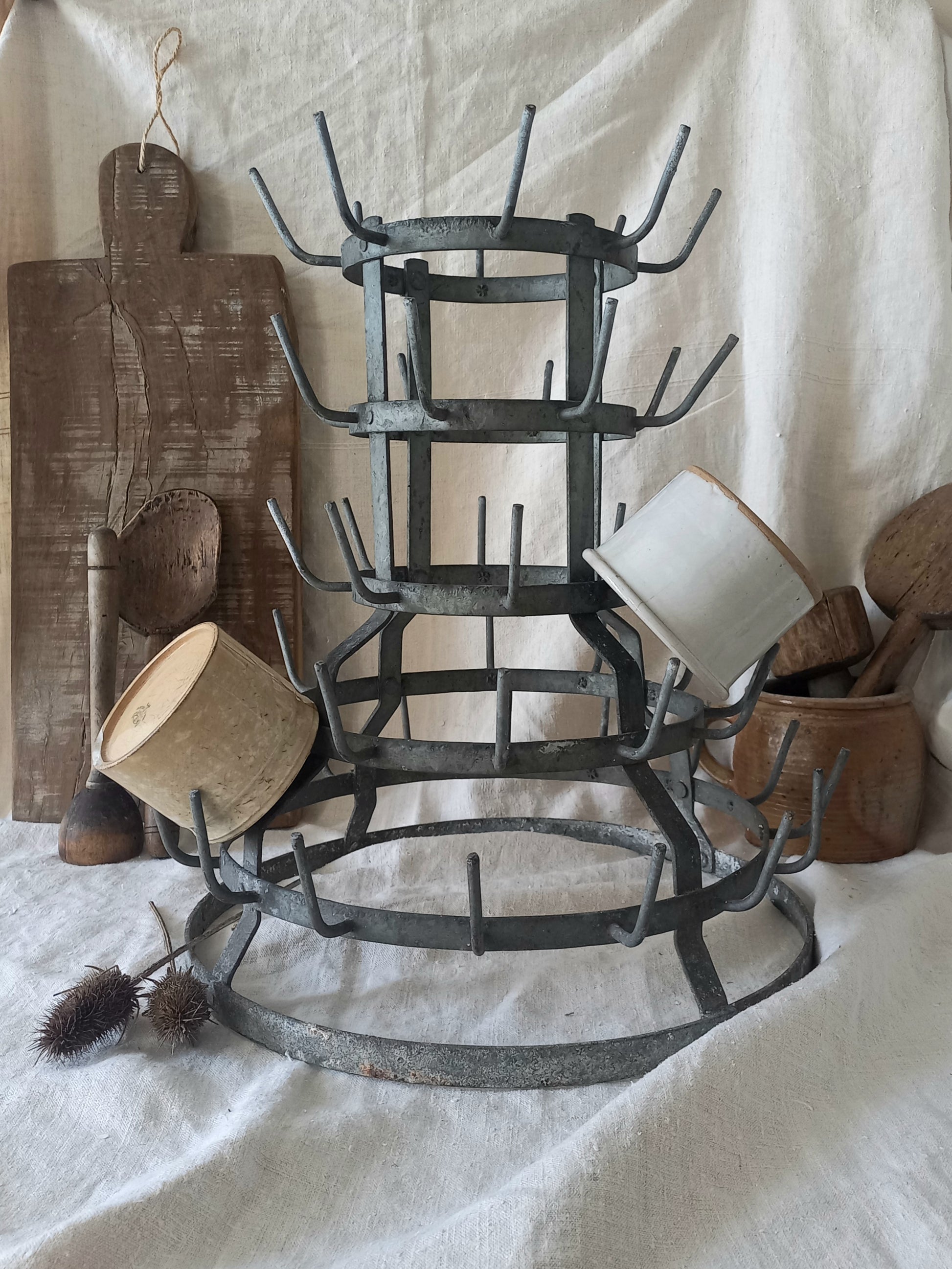 A large French vintage metal/zinc bottle dryer known as a 'hedgehog' 