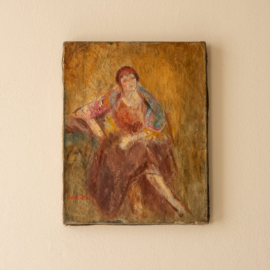 French Vintage Female Figure Oil Study Painting Dated 1926