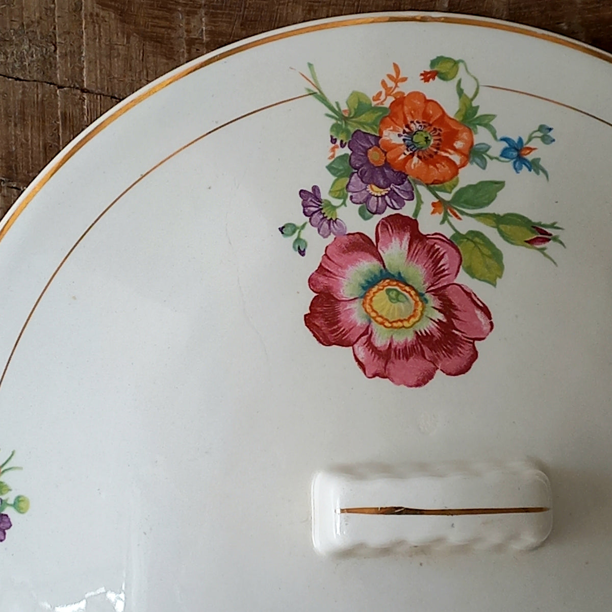 French Vintage Decorative White Tureen with Colourful Floral Pattern