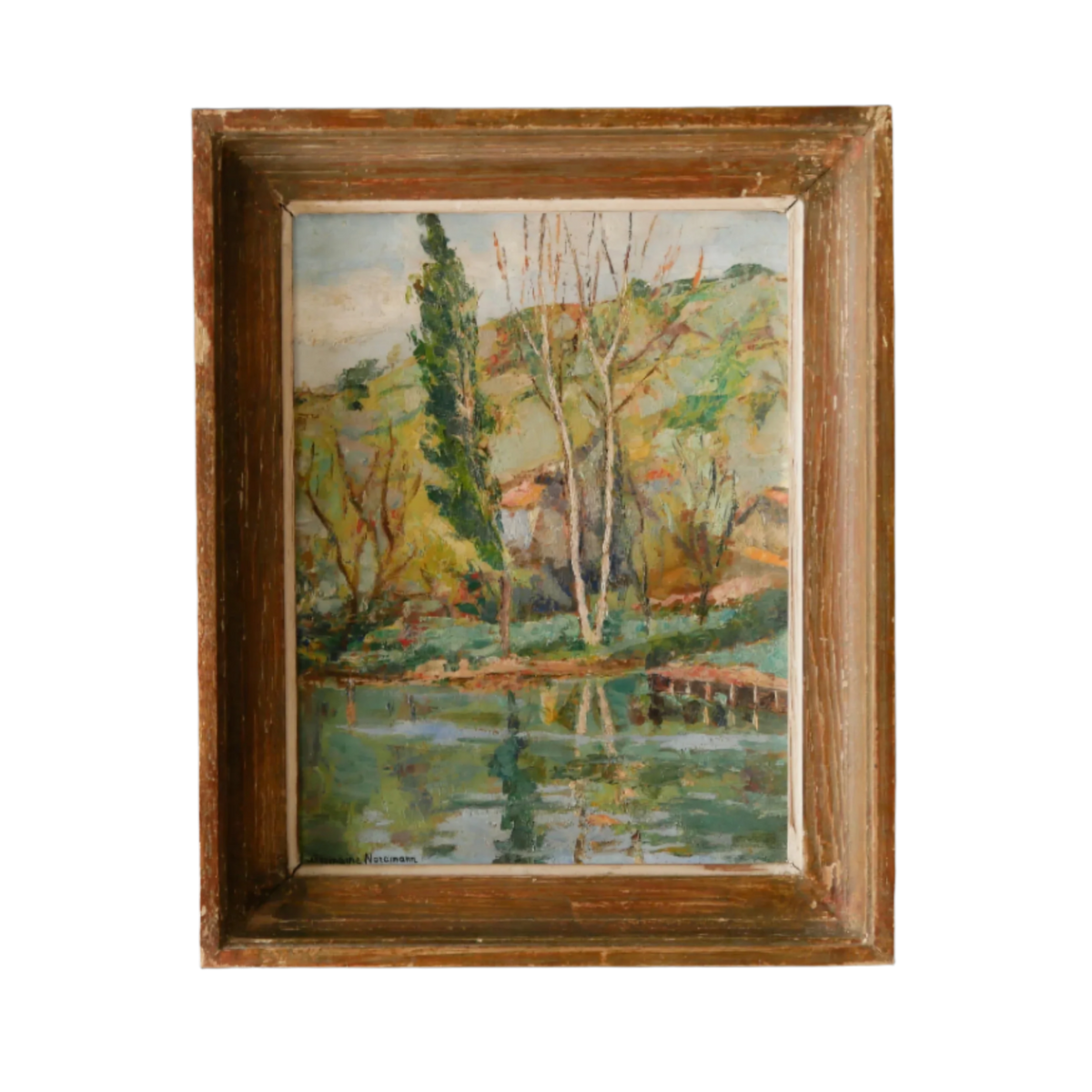 Vintage Impressionist Landscape Oil Painting in Frame