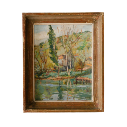 Vintage Impressionist Landscape Oil Painting in Frame