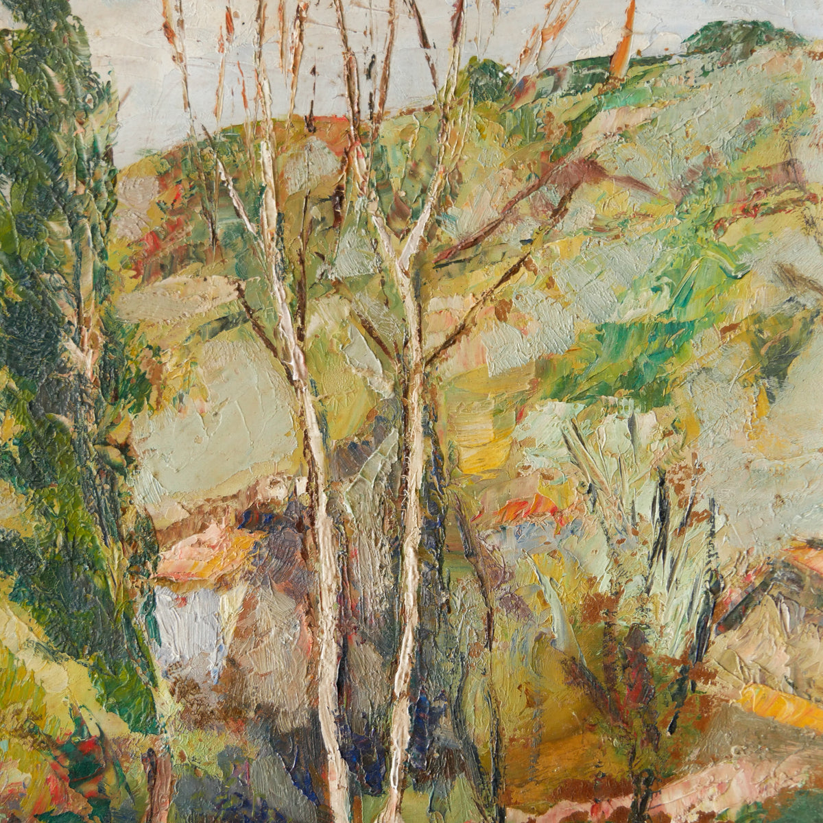 Vintage Impressionist Landscape Oil Painting in Frame