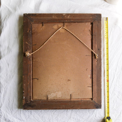 An original vintage landscape oil painting depicting a charming country home in among a wooded area with hills in the background. In the foreground a gentle river reflects the trees in the background.

The painting has been painted by an experienced artist with confident brush strokes - a really wonderful piece of original art.

The painting is presented in an old worn wooden frame which we love and think others will too - it really suits this piece. 