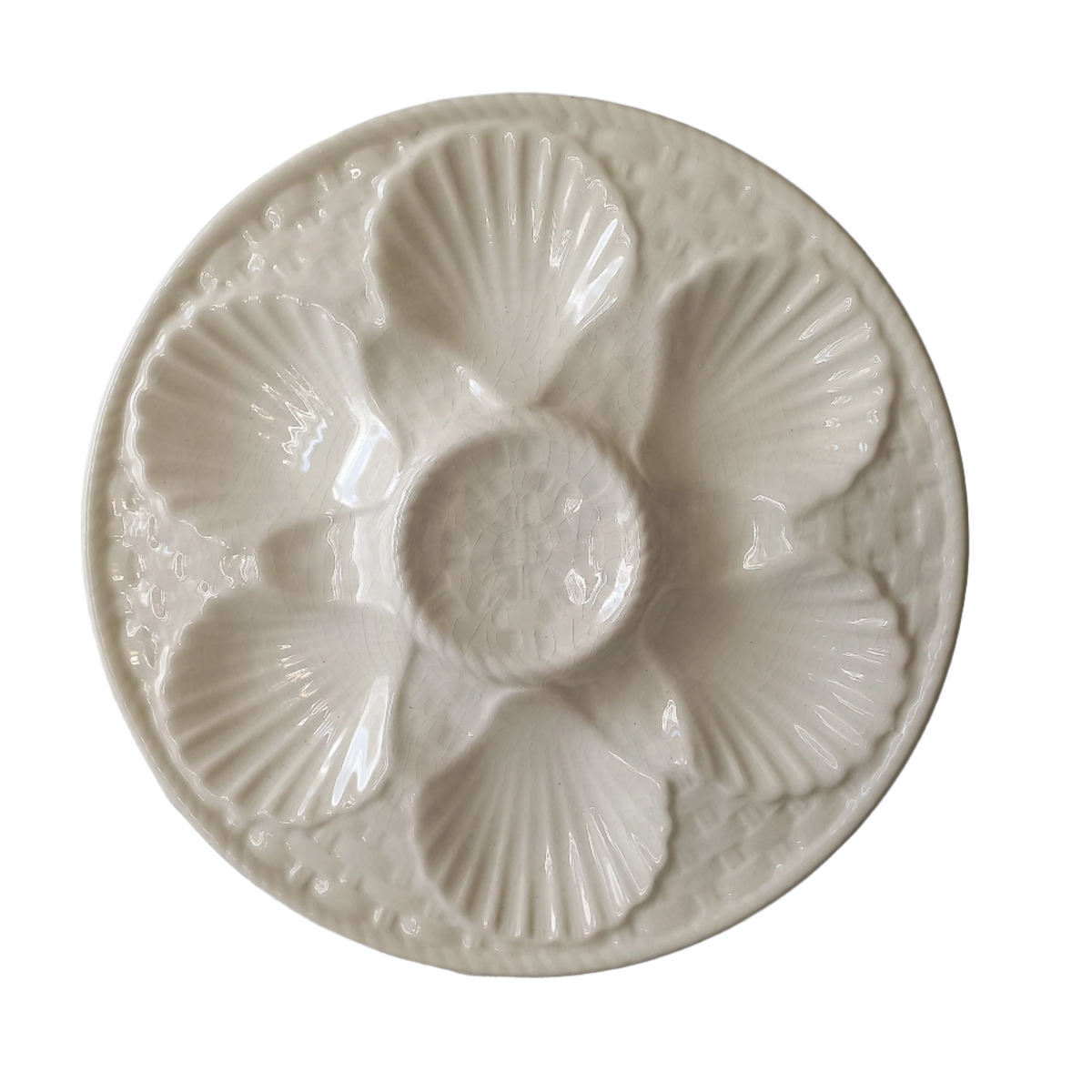 French Vintage Oyster Plate In Creamy White Colour