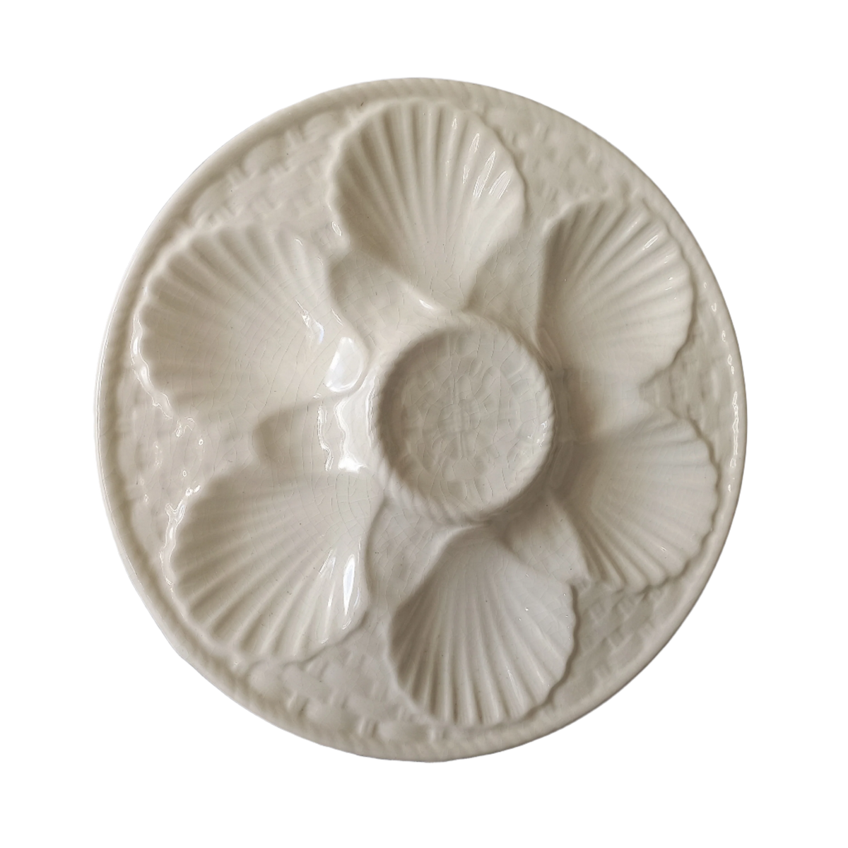 French Vintage Oyster Plate In Creamy White Colour