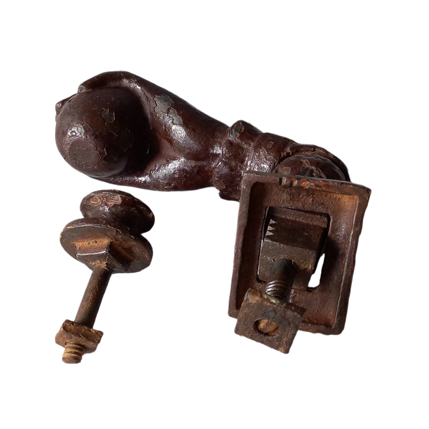 A French decorative antique cast-iron female hand door knocker, an original piece of door decor which is a quality and solid piece with shabby chic finish.