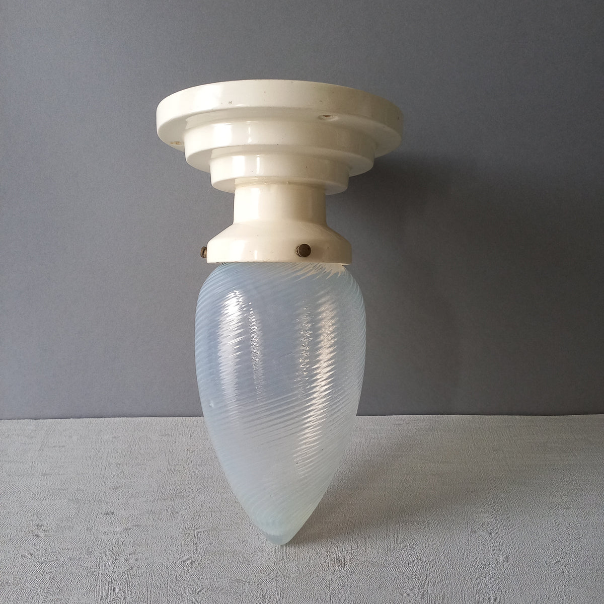 Art Deco Milk Glass Lamp Shade and Holder
