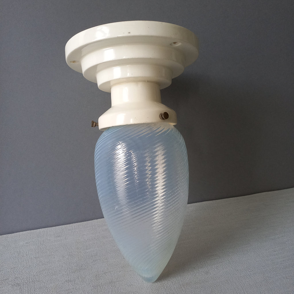 Art Deco Milk Glass Lamp Shade and Holder