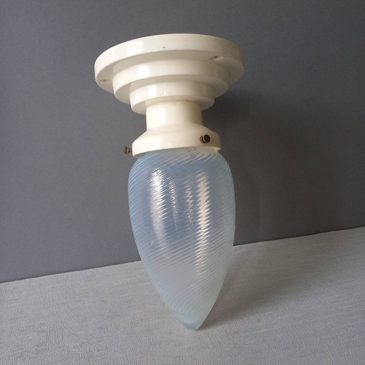 Art Deco Milk Glass Lamp Shade and Holder