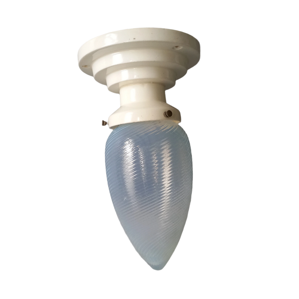 Art Deco Milk Glass Lamp Shade and Holder