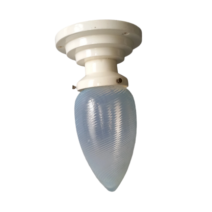 Art deco ceiling light with milk glass lamp shade, French vintage lighting