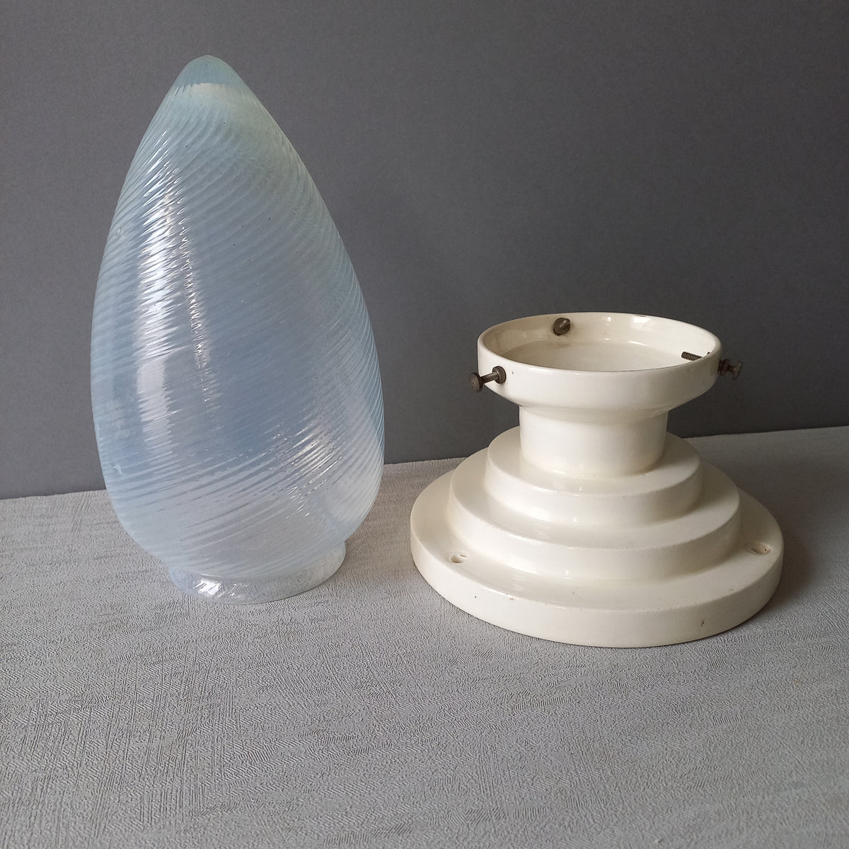 Art Deco Milk Glass Lamp Shade and Holder
