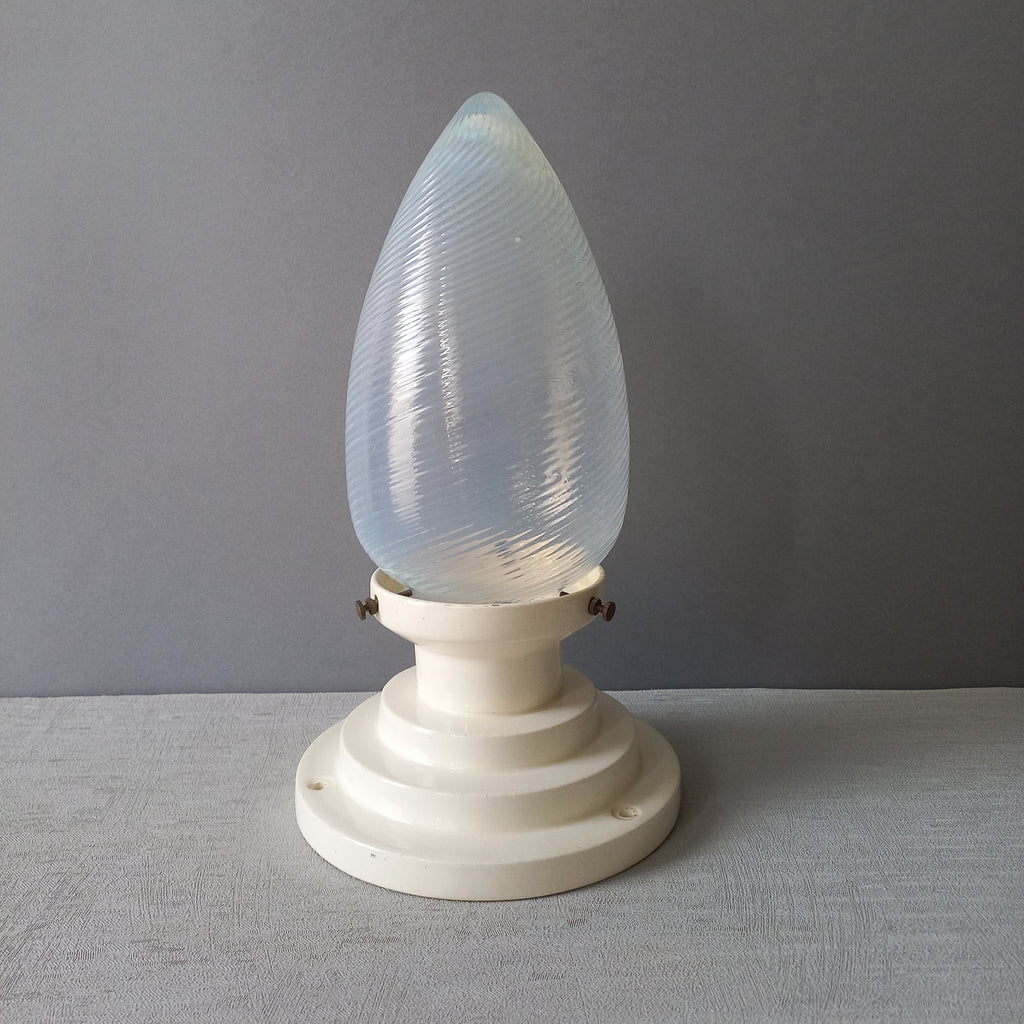 Art Deco Milk Glass Lamp Shade and Holder