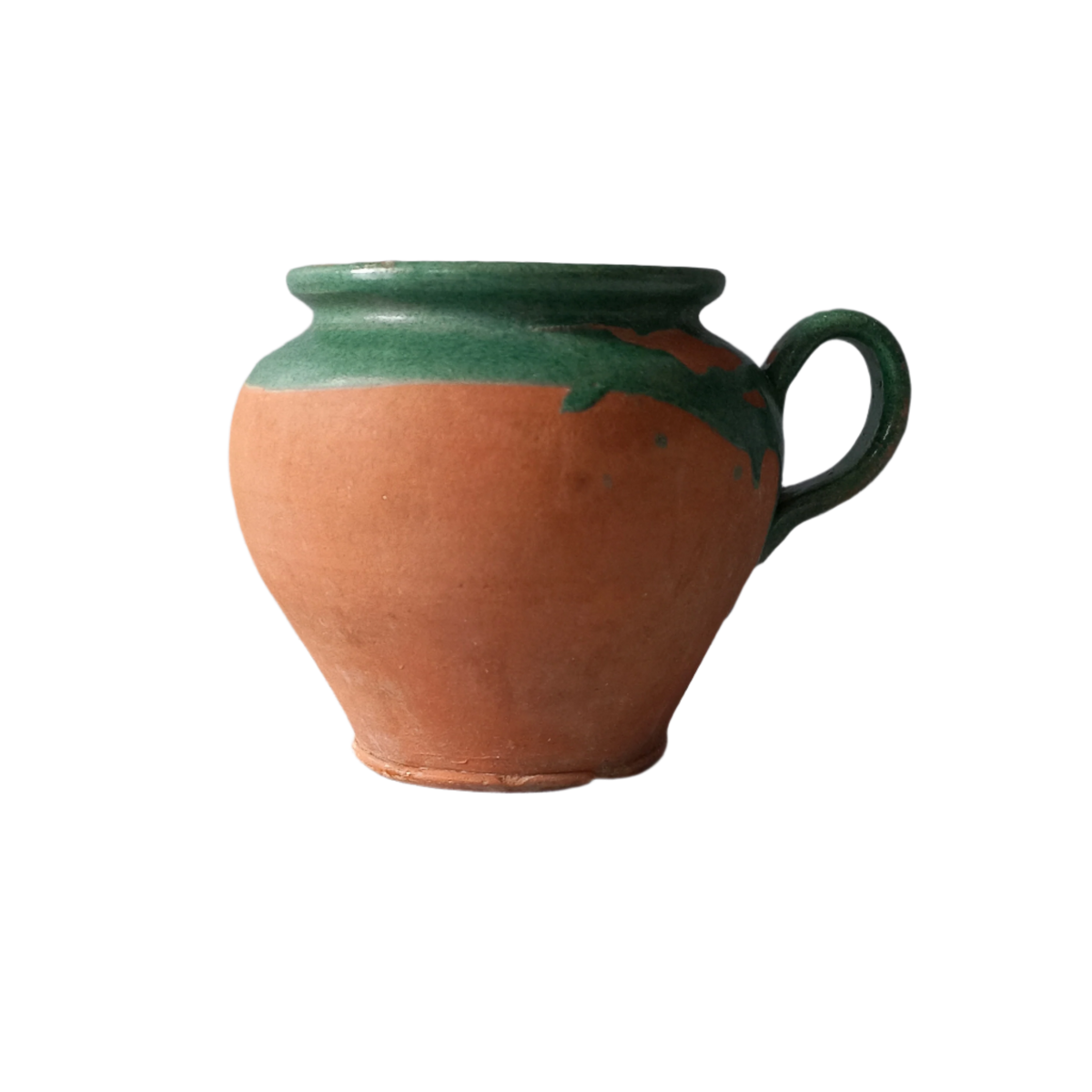 Small French vintage pottery jug with green glazed interior