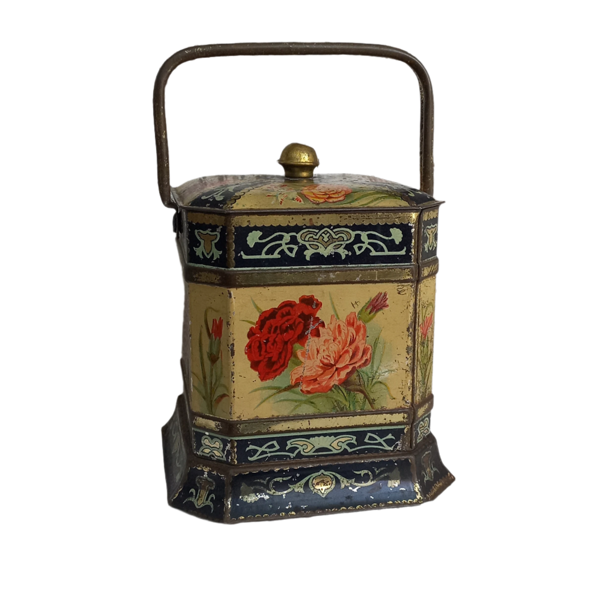 Decorative antique tin box with floral pattern