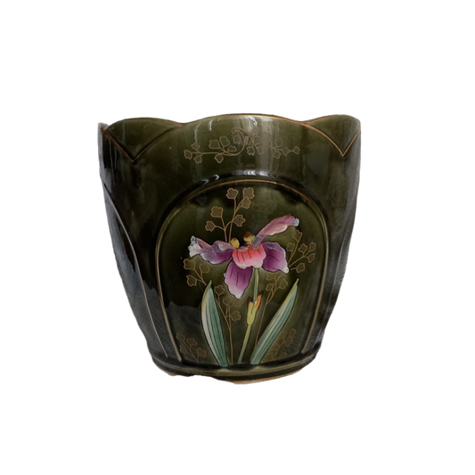 Antique art nouveau decorative planter with Iris flower by Gustave de Bruyn of Fives Lille
