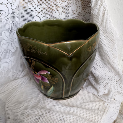 Antique art nouveau decorative planter with Iris flower by Gustave de Bruyn of Fives Lille