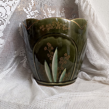 Antique art nouveau decorative planter with Iris flower by Gustave de Bruyn of Fives Lille