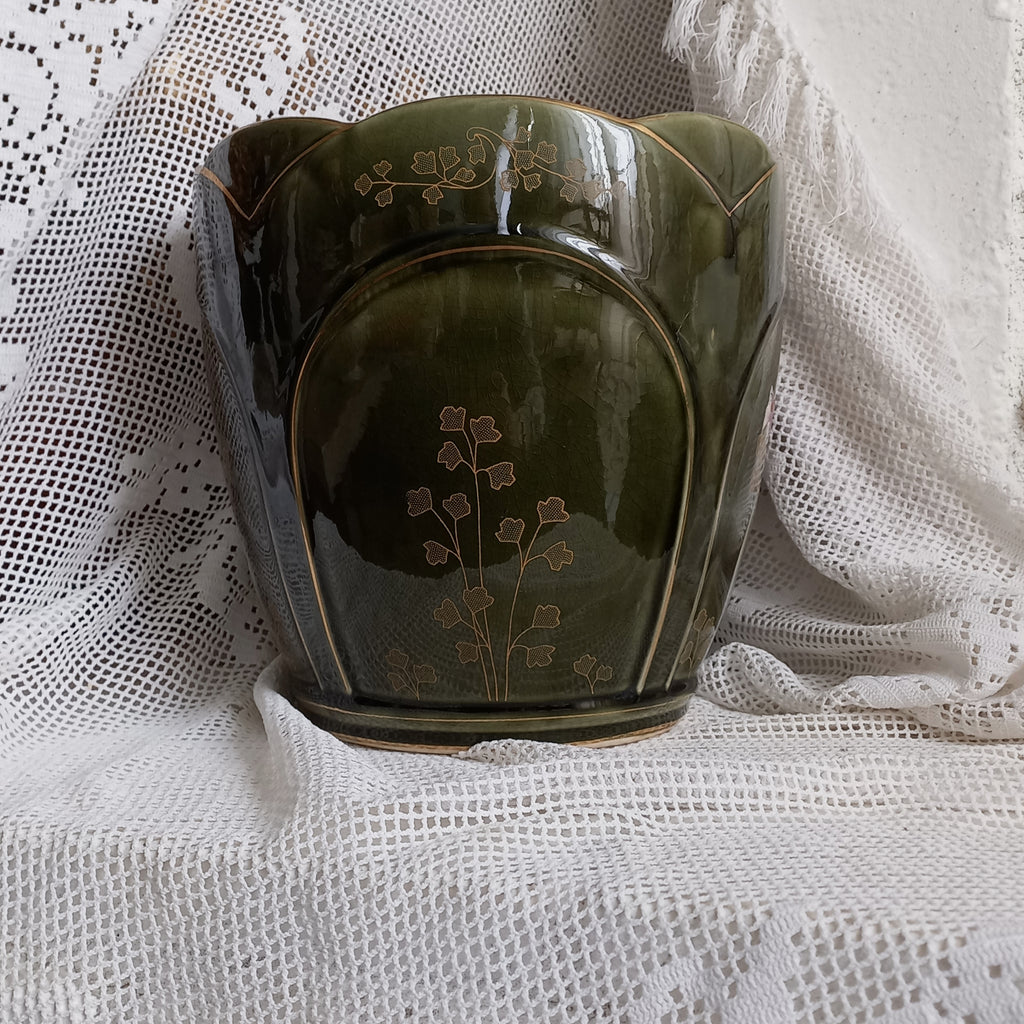 Antique art nouveau decorative planter with Iris flower by Gustave de Bruyn of Fives Lille