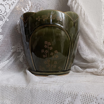 Antique art nouveau decorative planter with Iris flower by Gustave de Bruyn of Fives Lille