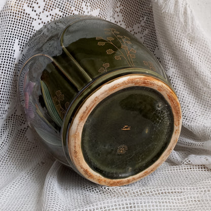 Antique art nouveau decorative planter with Iris flower by Gustave de Bruyn of Fives Lille