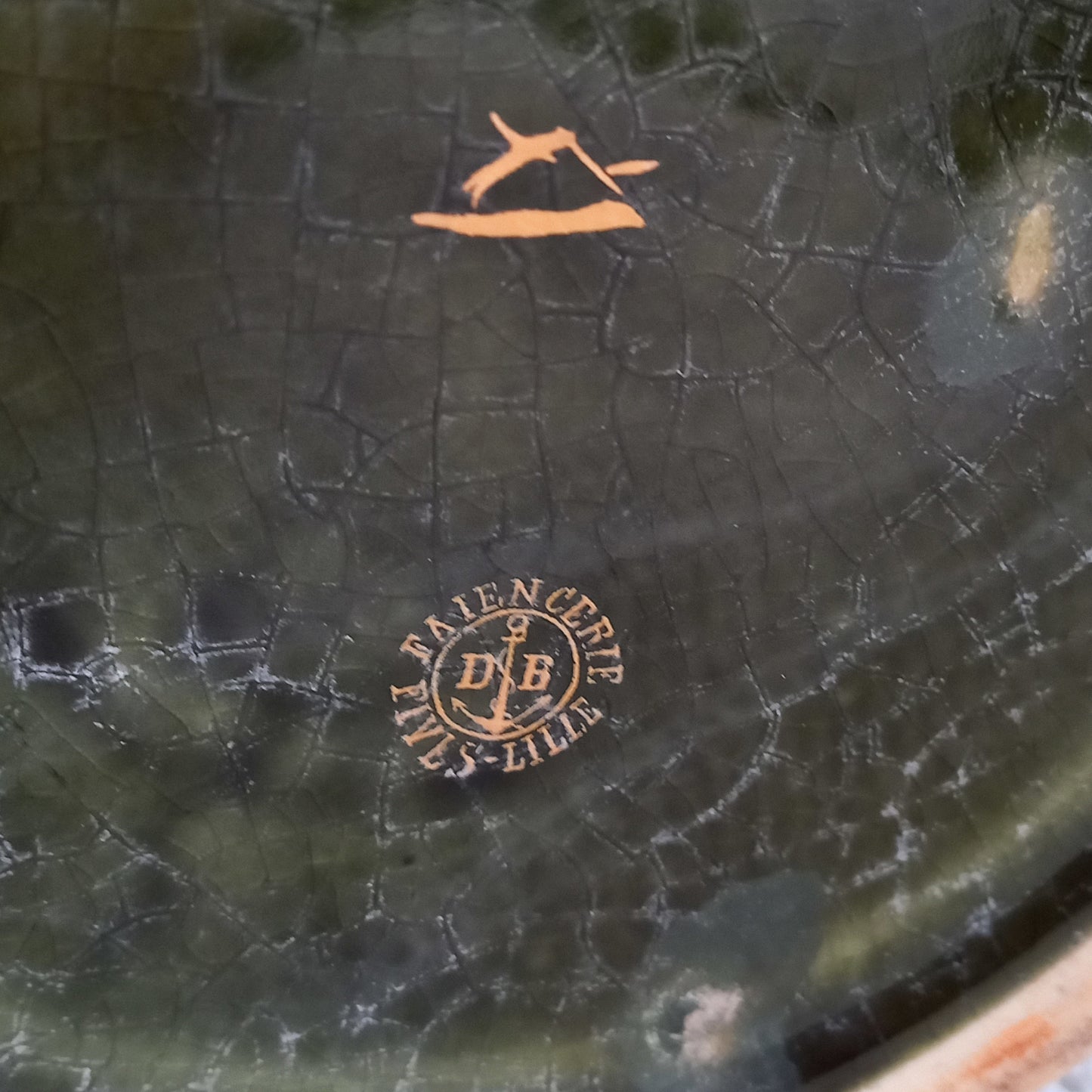 Antique art nouveau decorative planter with Iris flower by Gustave de Bruyn of Fives Lille