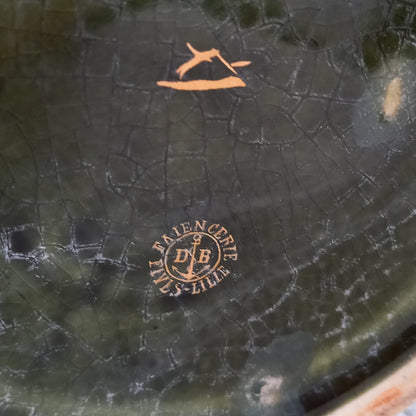 Antique art nouveau decorative planter with Iris flower by Gustave de Bruyn of Fives Lille