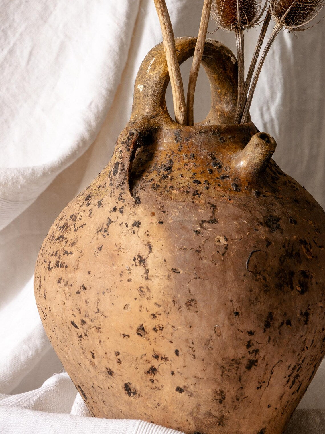 Large French Antique Terracotta Oil Jar, Rustic Clay Storage Pot c.1900
