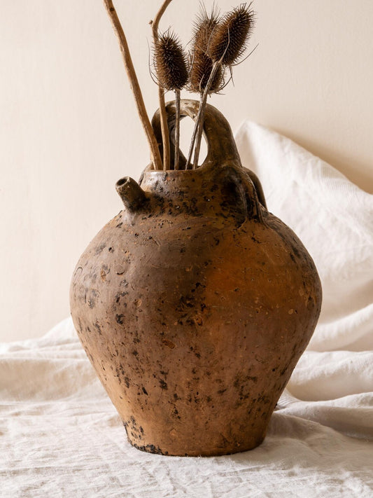 Large French Antique Terracotta Oil Jar, Rustic Clay Storage Pot c.1900