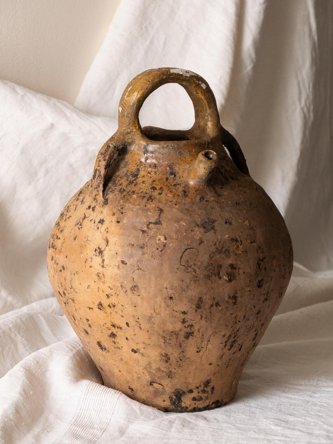 Large French Antique Terracotta Oil Jar, Rustic Clay Storage Pot c.1900