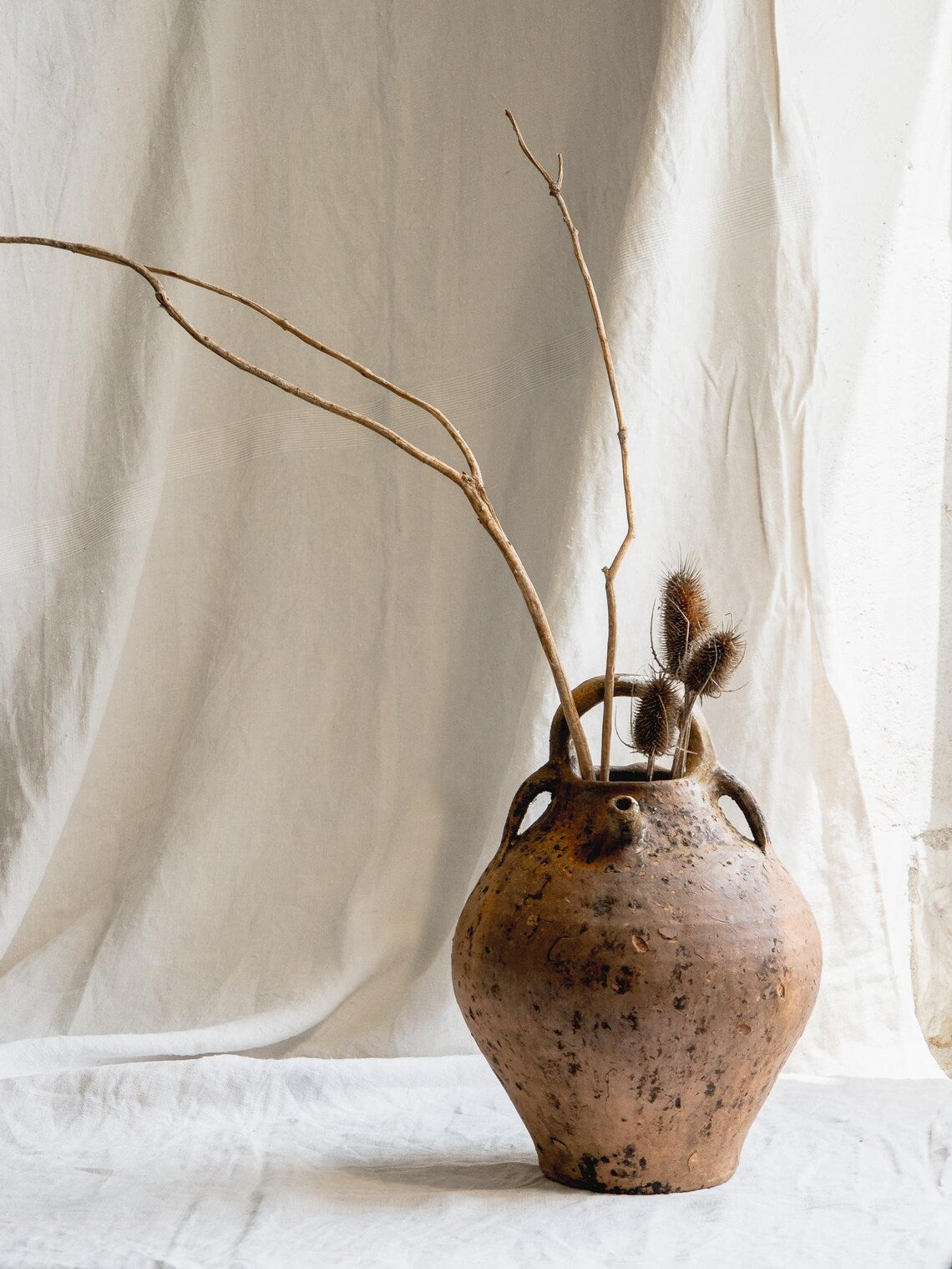 Large French Antique Terracotta Oil Jar, Rustic Clay Storage Pot c.1900