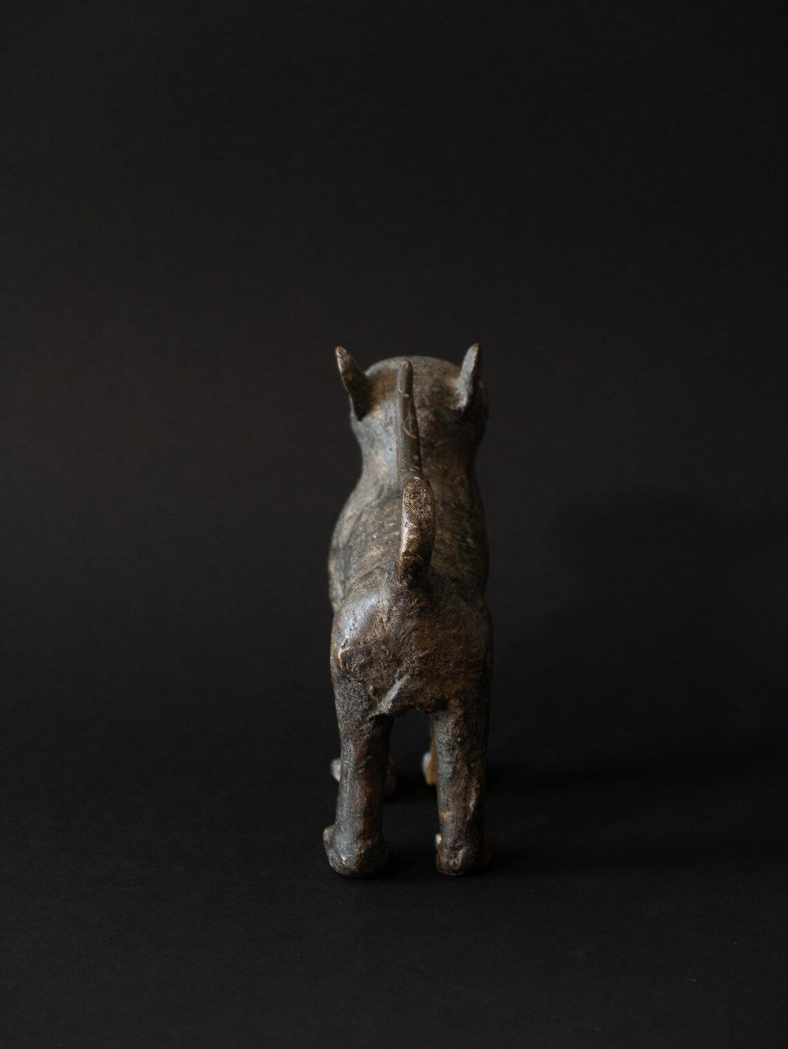 Bronze cat figurine on a black background
