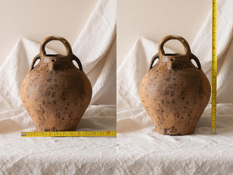 Large French Antique Terracotta Oil Jar, Rustic Clay Storage Pot c.1900