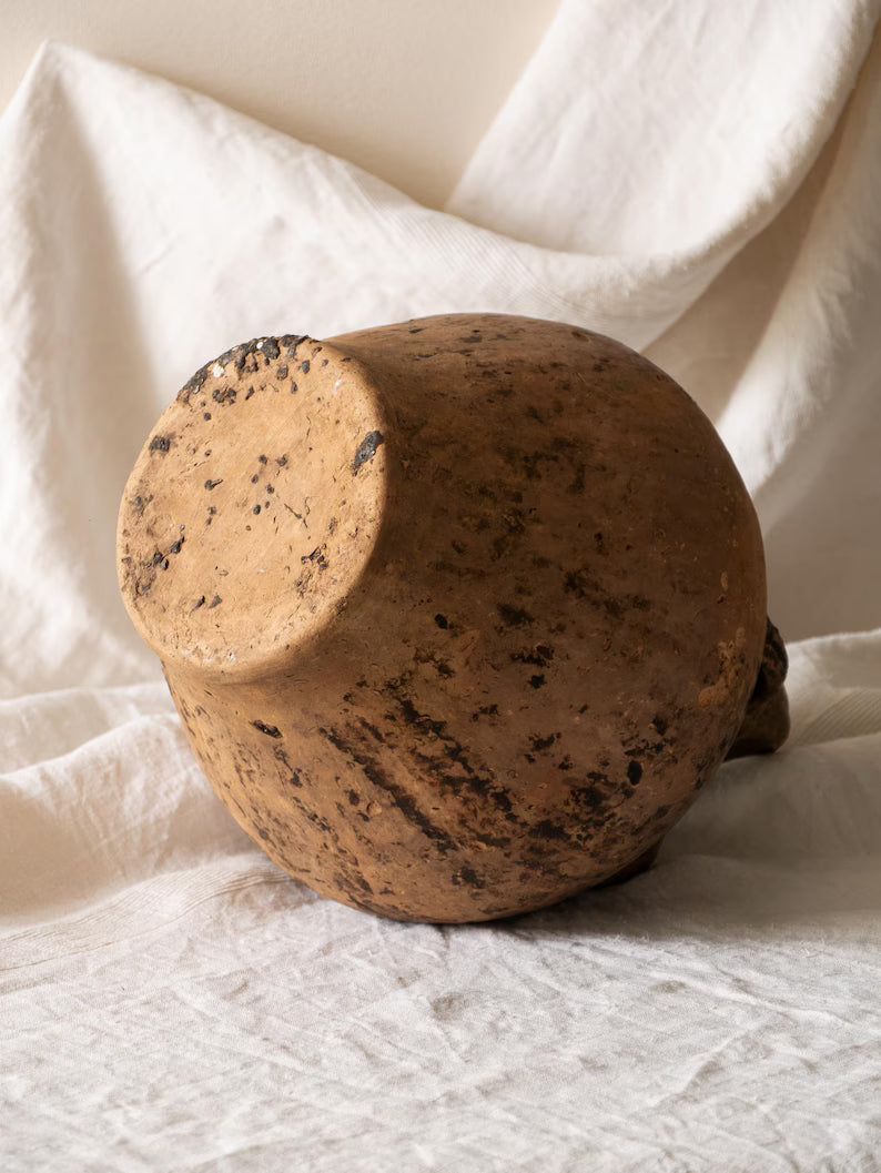 Large French Antique Terracotta Oil Jar, Rustic Clay Storage Pot c.1900