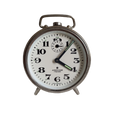 Small mechanical alarm clock with a chrome metal case by German company Junghans, office desk decor,