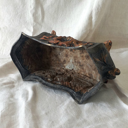 Large Antique Cast Iron Decorative Planter, Interior Exterior Plant Pot Holder,