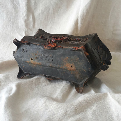 Large Antique Cast Iron Decorative Planter, Interior Exterior Plant Pot Holder,