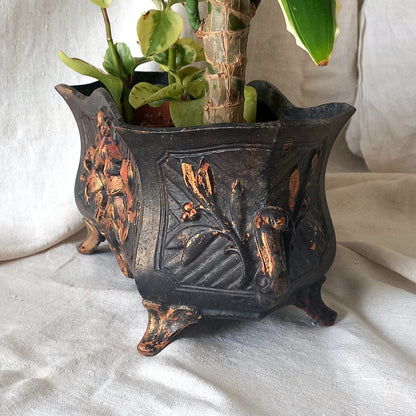 Large Antique Cast Iron Decorative Planter, Interior Exterior Plant Pot Holder,