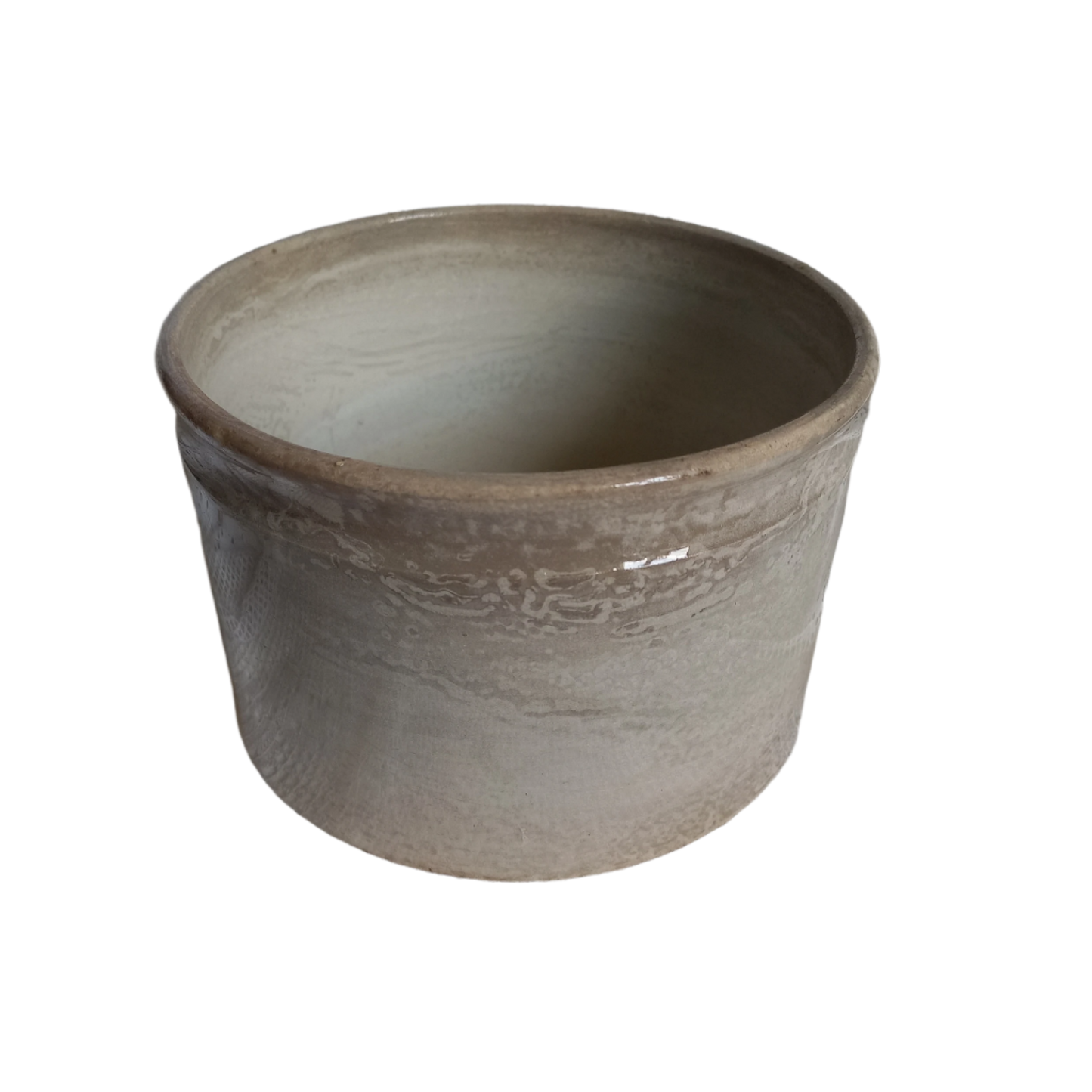 French antique ironstone crock pot or preserve pot that is tea stained and manufactured by Creil et Montereau