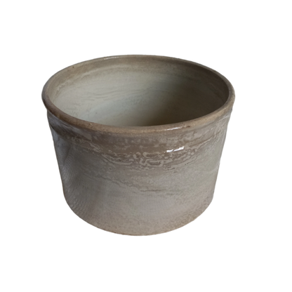 French antique ironstone crock pot or preserve pot that is tea stained and manufactured by Creil et Montereau