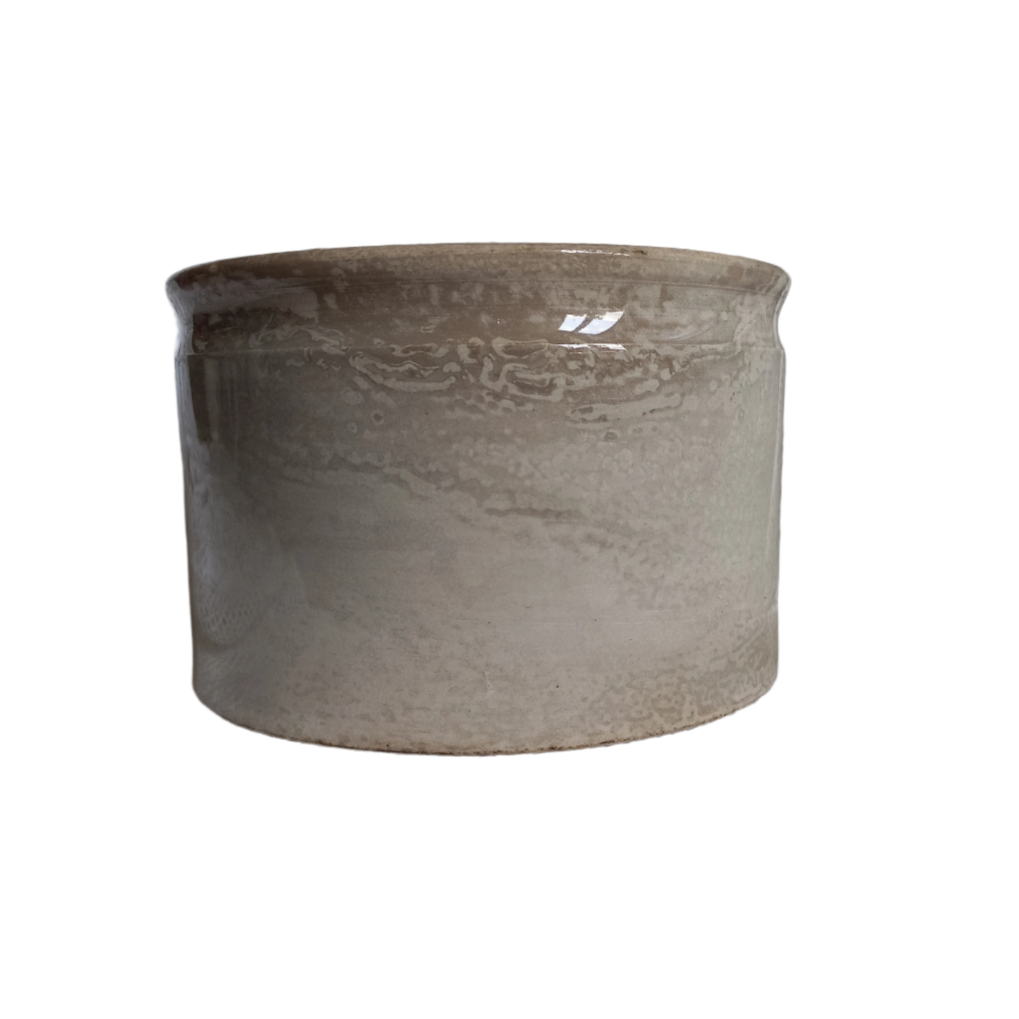 French antique ironstone crock pot or preserve pot that is tea stained and manufactured by Creil et Montereau